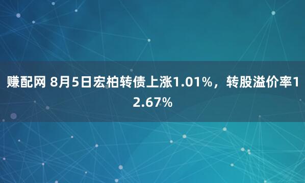 赚配网 8月5日宏柏转债上涨1.01%，转股溢价率12.67%